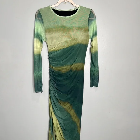 Elegant Teal & Olive Bodycon Long Sleeve Dress Sz S - Picture 2 of 7